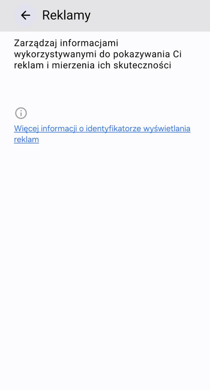 Tak wygląda poprawnie wyczyszczony ekran reklamowy Google w systemie Android
