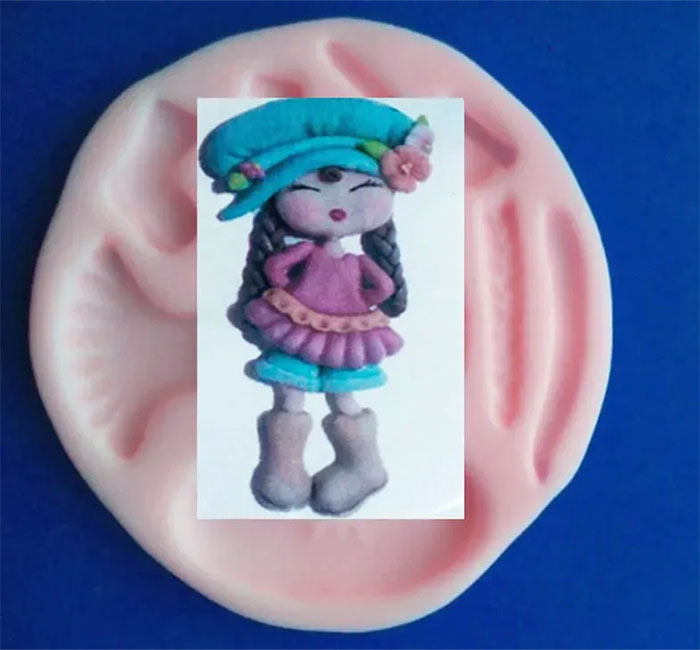Molde Siliconado Niña Boina crea apliques en foamy y pasta fría