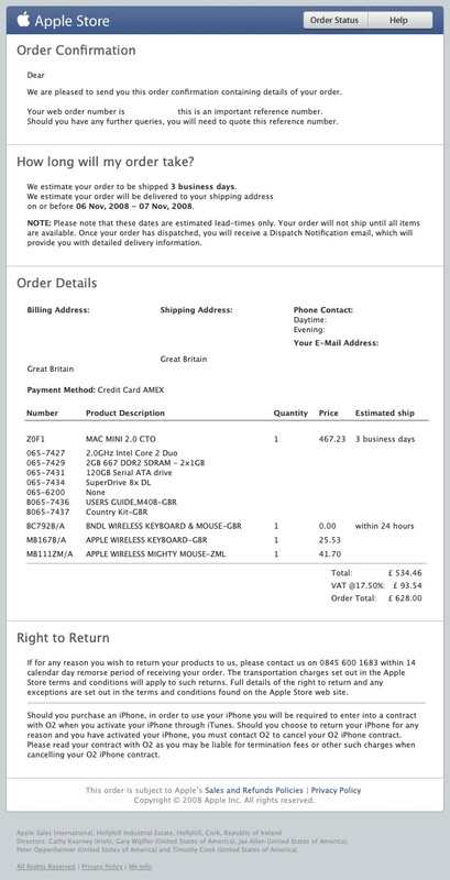 Mac Mini Order - October 2008