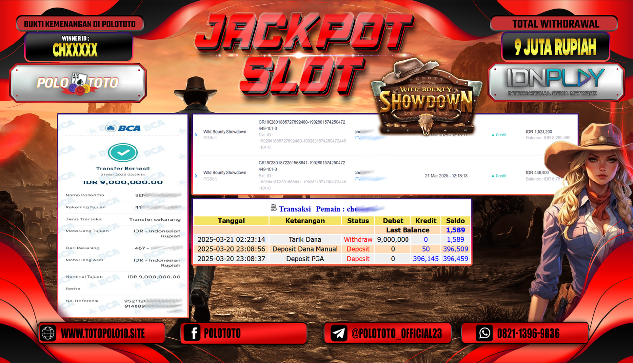 POLOTOTO JACKPOT SLOT WILD BOUNTY SHOWDOWN Rp.9.000.000,-