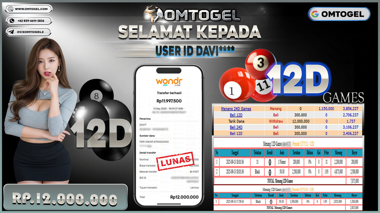 OMTOGEL JACKPOT LIVE GAMES 12D 12 JUTA DI BAYAR LUNAS ,-