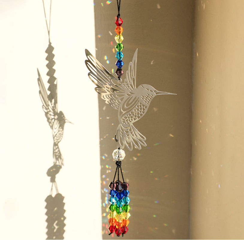 Supplier reference image for 2-Piece Hummingbird Metal Suncatcher with Crystal Accents - for Window or