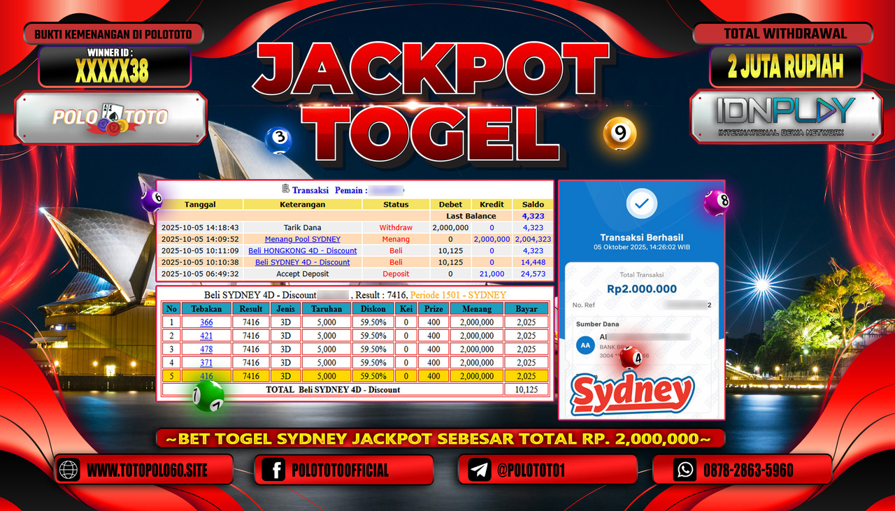POLOTOTO JACKPOT TOGEL POOL SYDNEY Rp.2.000.000,- LUNAS