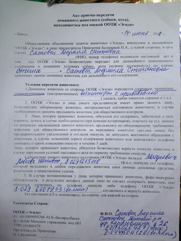 Акт приема-передачи Стеши Людмиле Степановне