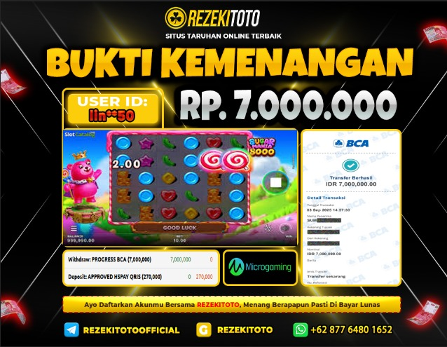 BUKTI KEMENANGAN 3 SEPTEMBER 2025  SUGAR MANIA 8000 7 JUTA 