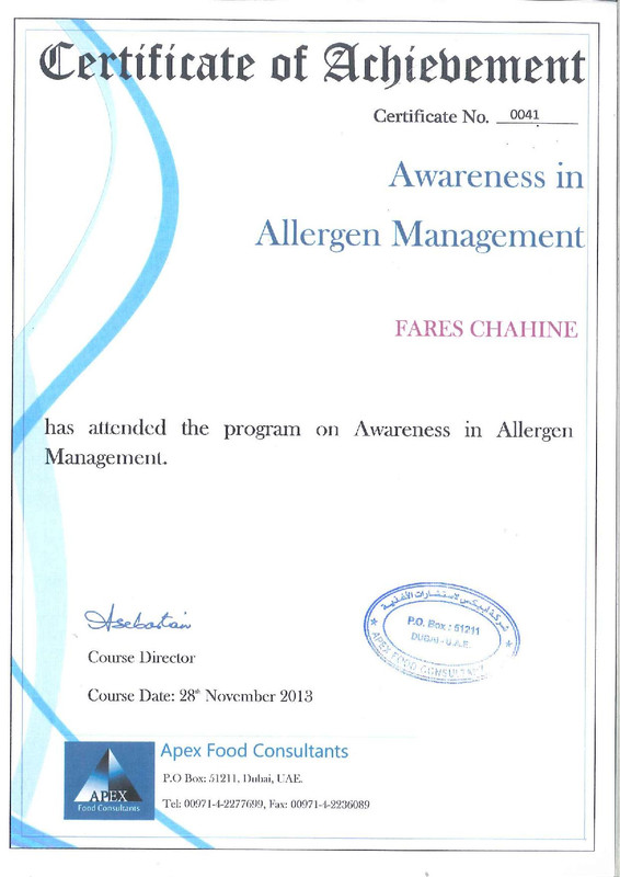 Food allergic  ( APEX-Food Consulters)