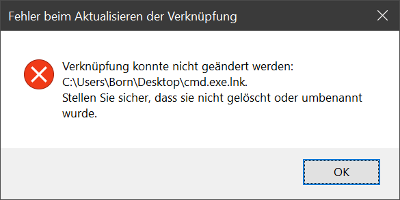 Fehlerdialog bei Verknüpfung
