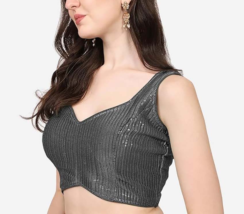 Women Georgette Blouse Sequin Work Full Sticth Sari Blouse Traditional Partywear - Picture 32 of 34