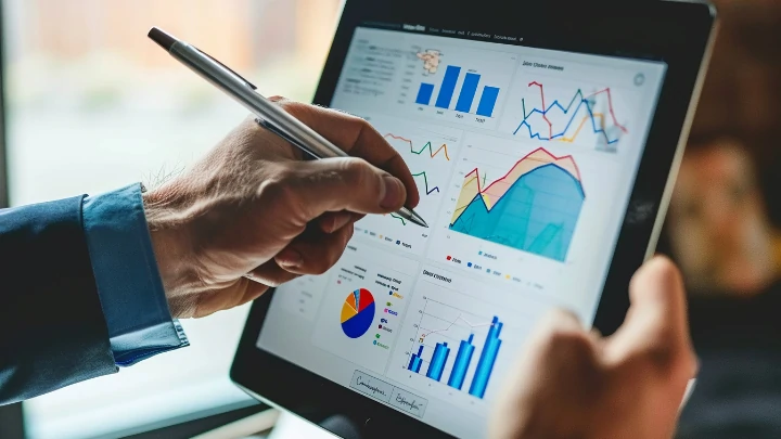 ภาพแสดง Dashboard การวัดผลความสำเร็จจากการใช้ CRM ที่มีกราฟและตัวชี้วัดต่างๆ เช่น ยอดขาย conversion rate และความพึงพอใจลูกค้า