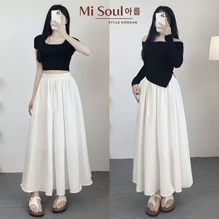 BH1177-Chân Váy Dài Maxi 2 Lớp Dáng Xoè Cạp Thun Chun Chất Lụa KaTe Mềm Mại Misoul, Váy Dài Maxi 2 Lớp Xếp Ly Dày Dặn 353