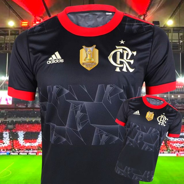 Camisa Flamengo III 21/22 s/n° Torcedor Adidas Masculina – Preto+Vermelho