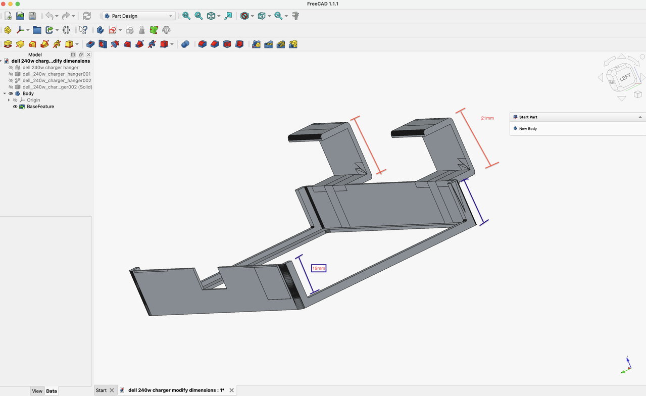 freecad dell dock dimension change