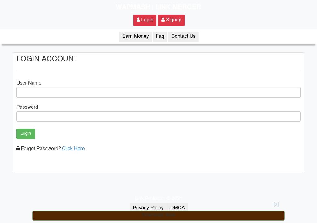 Wapmash Link Shortener Login Page