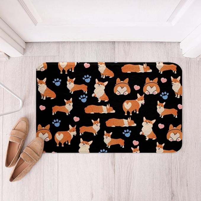 Corgi Polyester Bath Rug Cute Dog Pattern Soft Fleece Door Carpet for Kids Boys Girls Cartoon Corgi