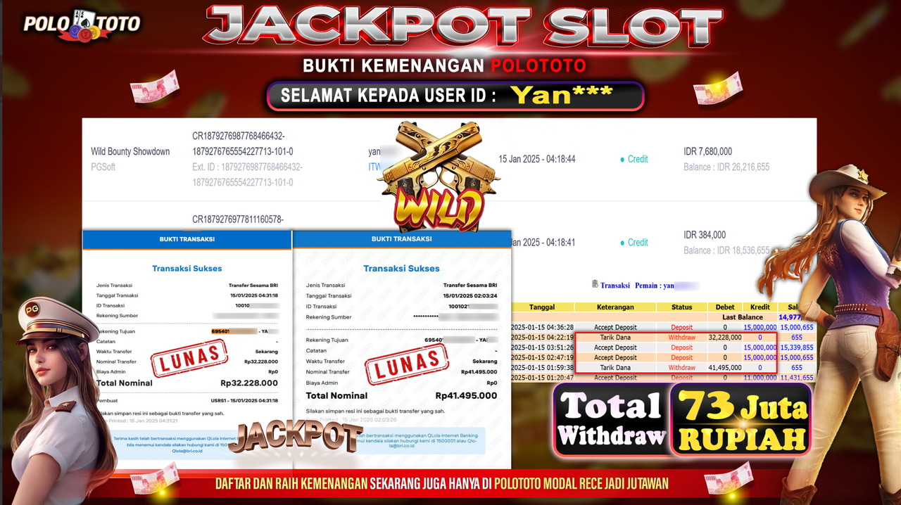 POLOTOTO JACKPOT SLOT WILD BOUNTY SHOWDOWN Rp.73,723.000,-