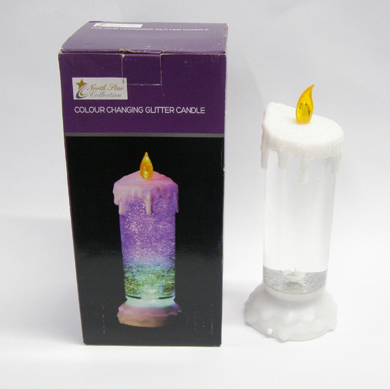 24cm Colour Changing Glitter Water Spinner Christmas Candle LED