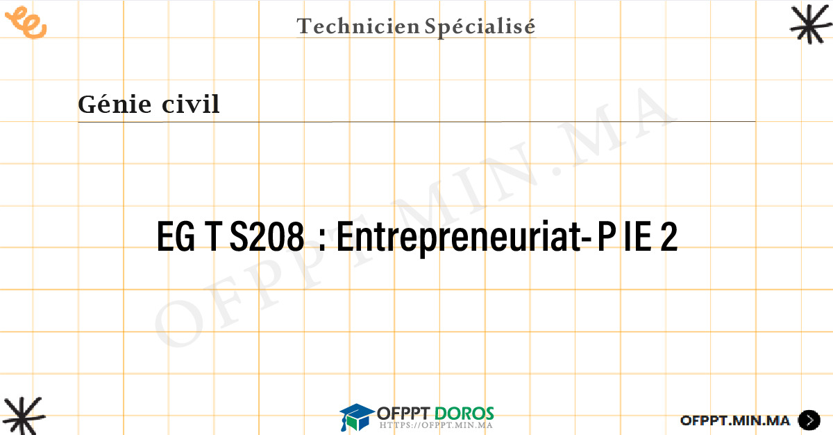 Sommaire détaillé du cours Entrepreneuriat-PIE 2 EGTS208 OFPPT - Structure du module