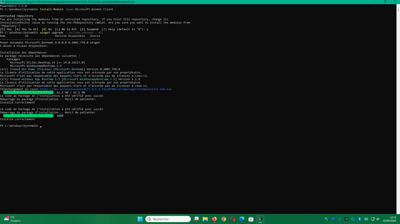 COMMANDE POWERSHELL POUR WINGET