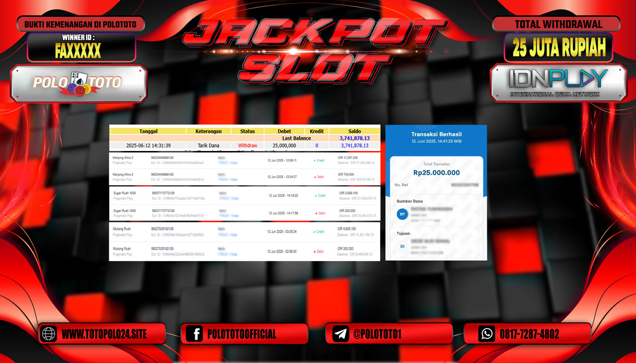POLOTOTO JACKPOT SLOT MAHJONG WINS 2 Rp.25.000.000,- LUNAS