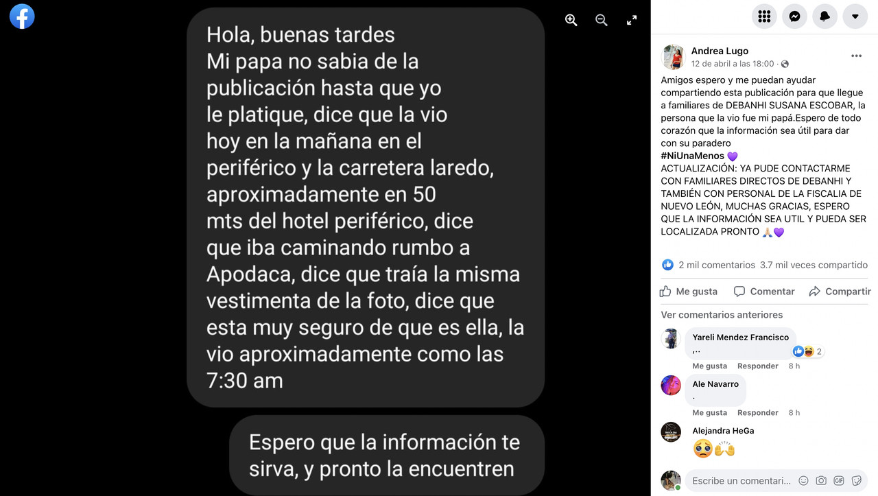 Testigo afirma haber visto Debanhi Escobar tras su desaparición