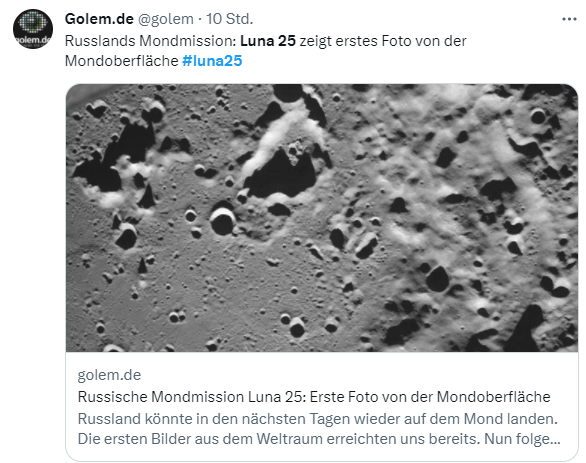 Luna 25: Foto der Mondoberfläche mit Kratern