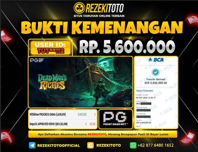 BUKTI KEMENANGAN 9 SEPTEMBER 2025 DEAD MAN RICHES 5 JUTA 
