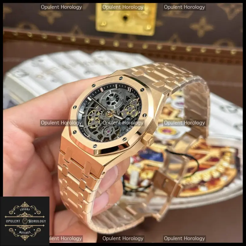 Audemars Piguet Royal Oak Jumbo 16204 Openworked Replica 39mm Rose Gold Calibre 7124