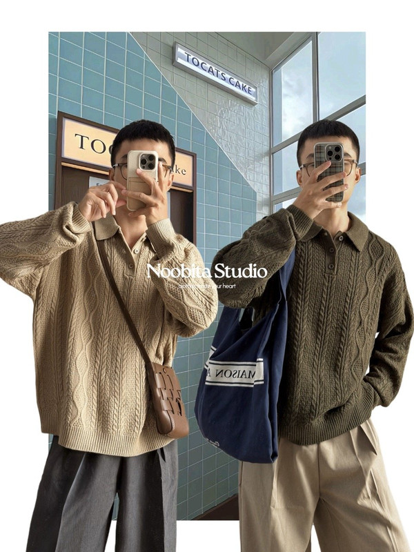 Áo sweater polo len vặn thừng 8396