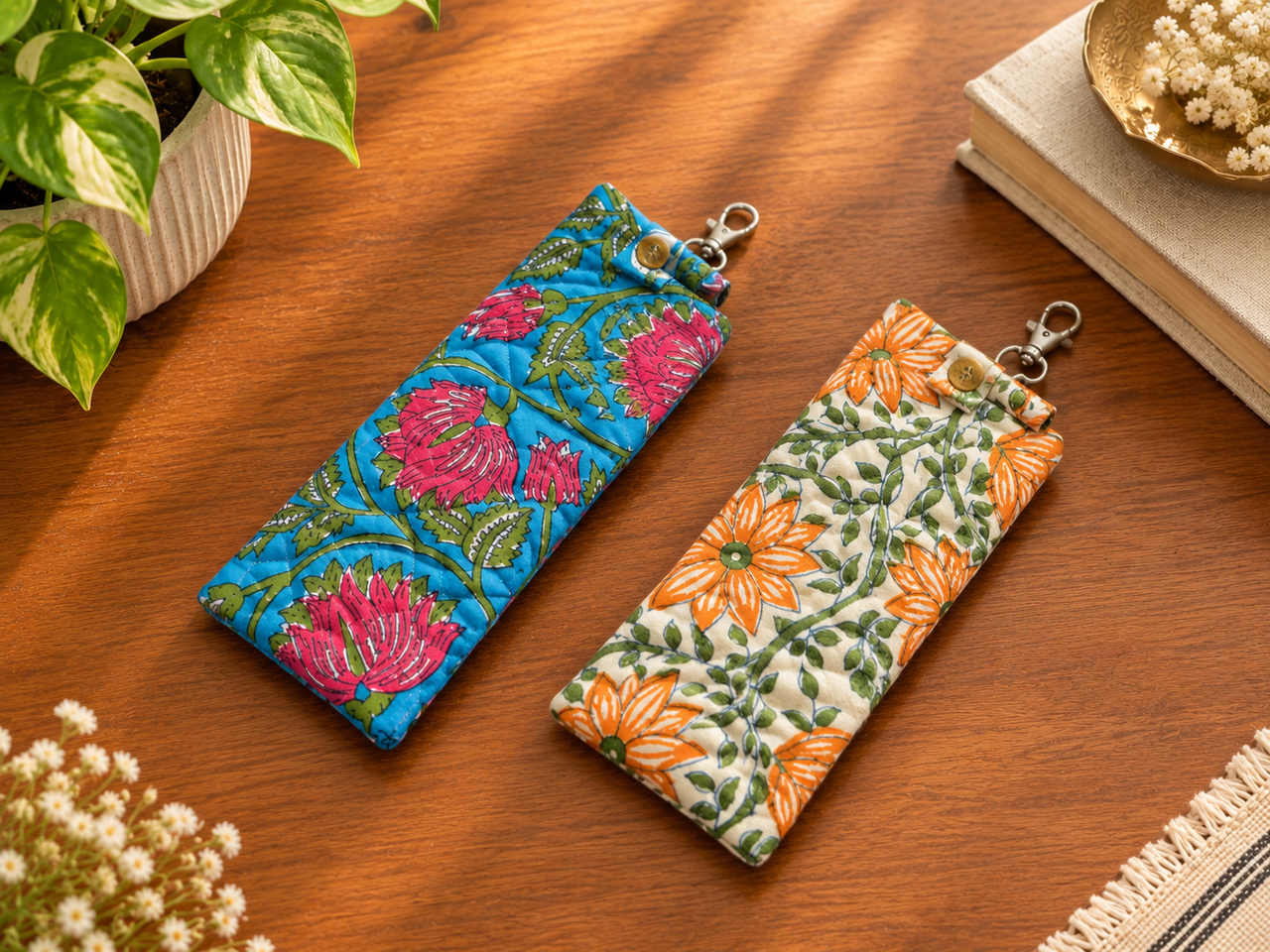 Elegant Hand Block Printed Goggle Case - Set of 2 