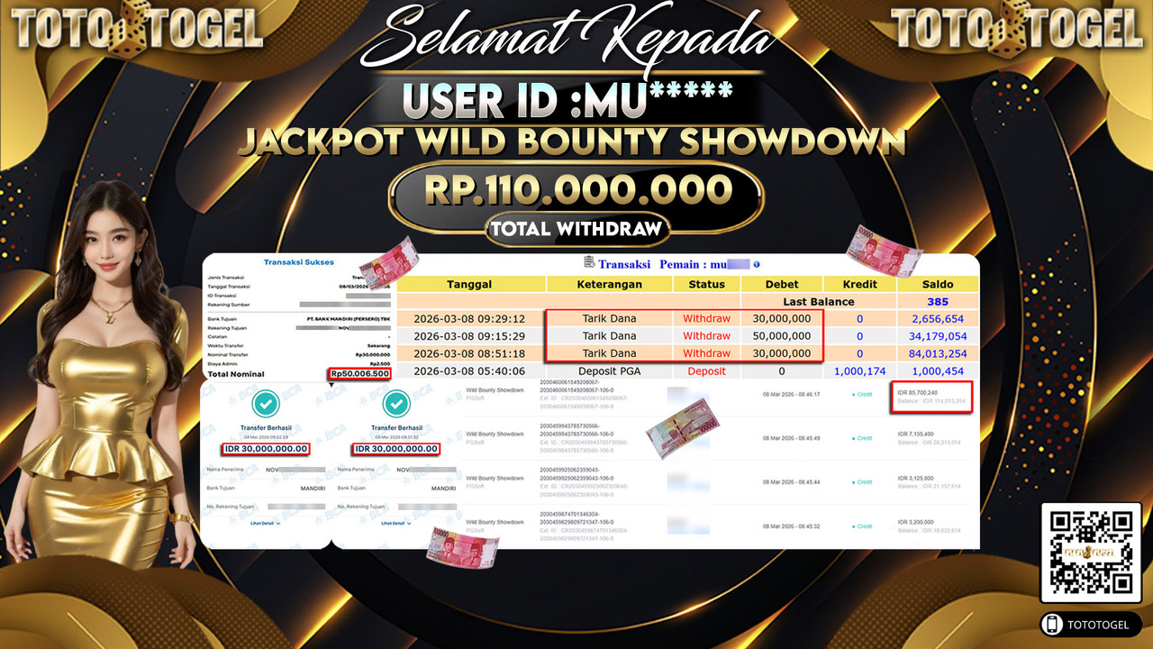 Bukti Pembayaran Jackpot Permainan Slot Wild Bounty Showdown ID:MU*****LUNAS