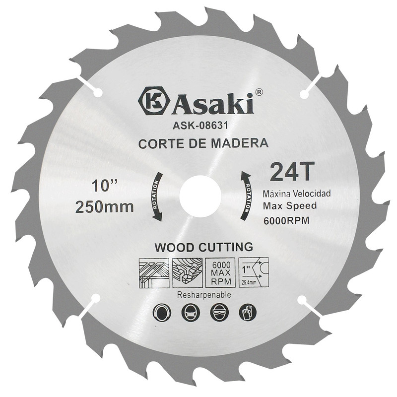 DISCO DE SIERRA P.MADERA 10"X24TX1"24 DIENTES ASAKI