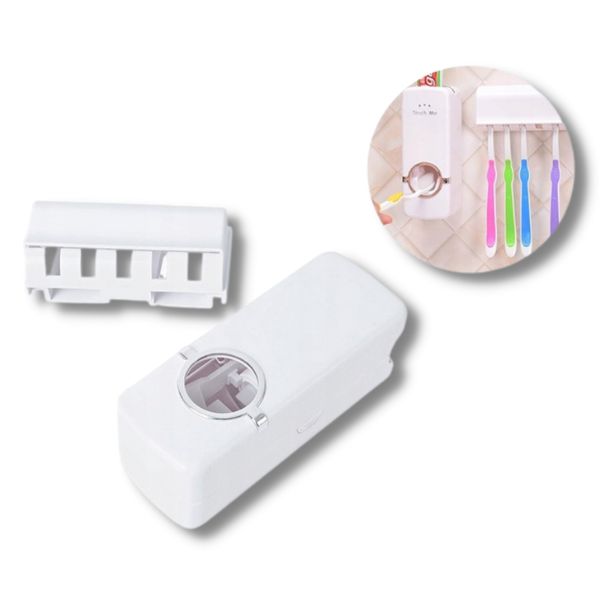 Set Dozator pasta de dinti si suport pentru 5 periute, Auto-adeziv, Fixare pe perete, Alb - Accesorii Diverse pentru Ingrijire - Mercaton Store