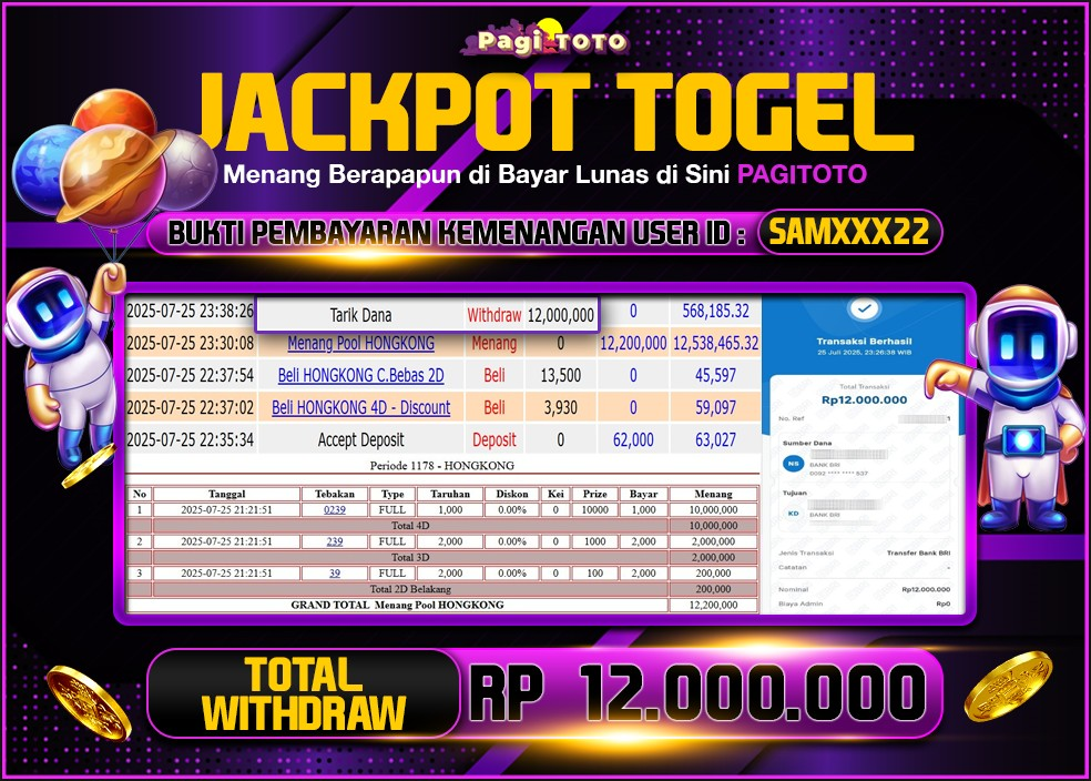 HAPPY JACKPOT MEMBER PAGITOTO TOGEL HONGKONG LOTTO Rp 12.000.000-, - LUNAS