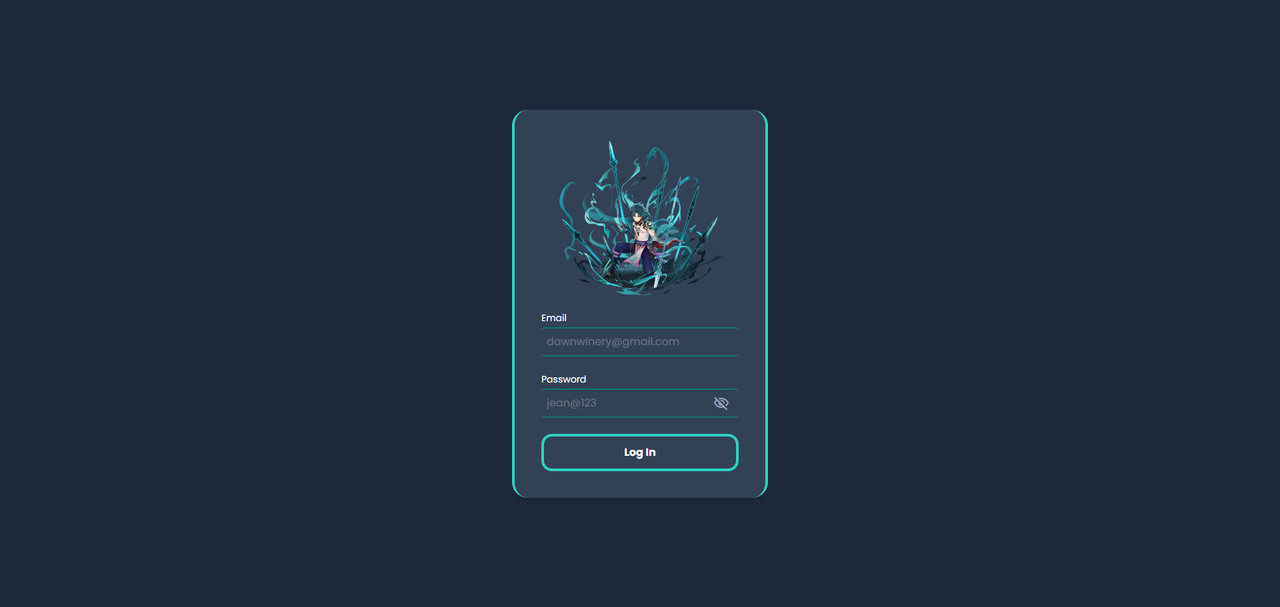 Dashboard login screen