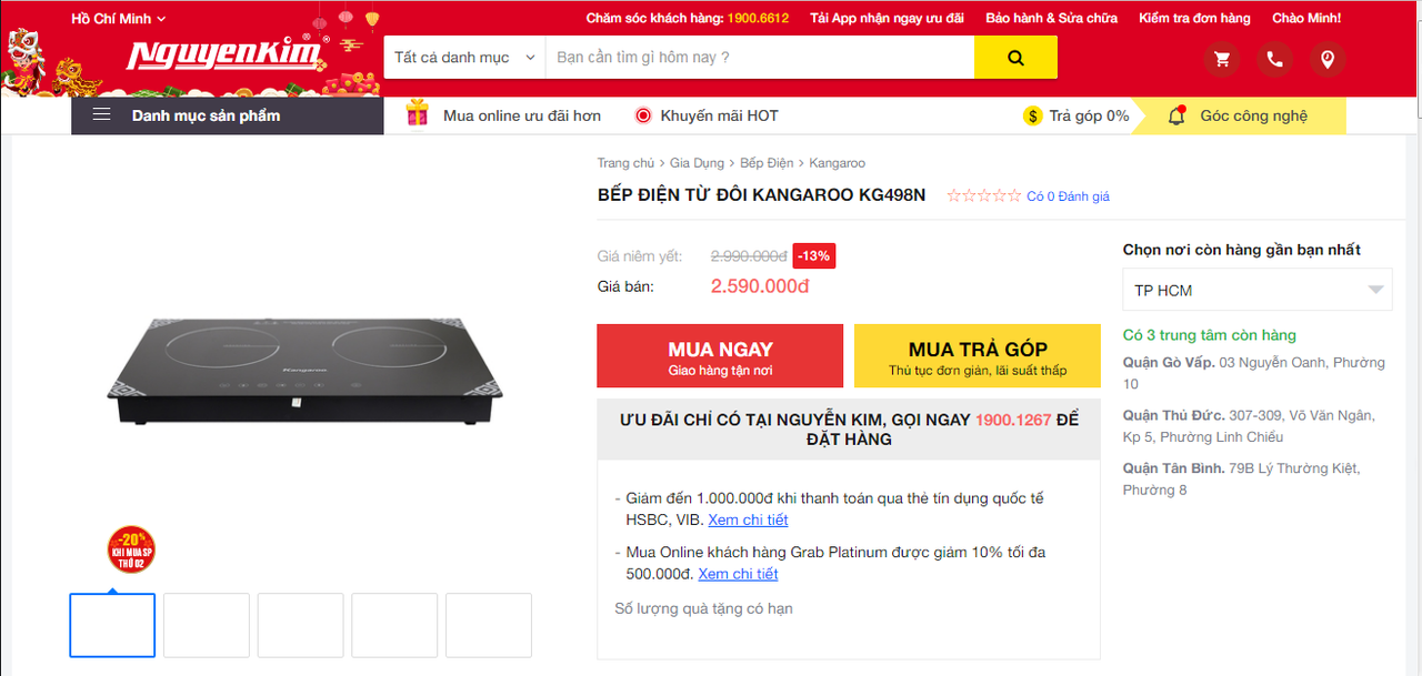 Thanh lý bếp từ đôi Kangaroo cảm ứng, mặt kính Ceramic cao cấp - 5