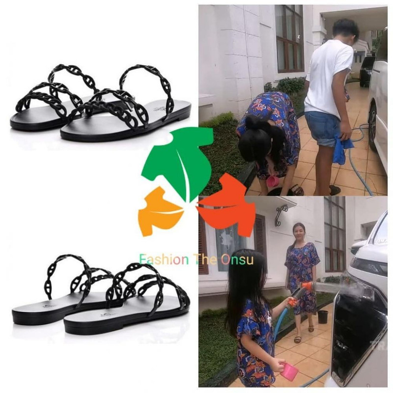 Sandal Hermes, Rubber Chaine D'ancre Rivage 38 Noir Blacks Sandals milik Sarwendah