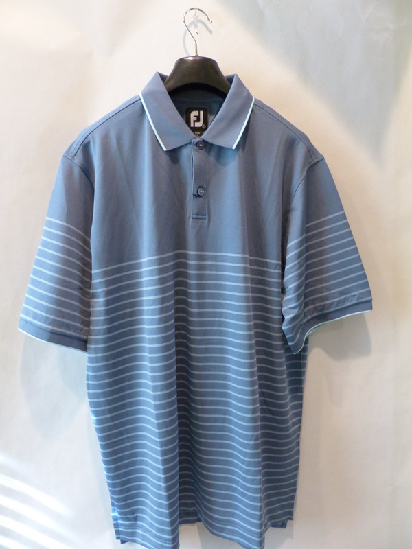 FOOT JOY MENS BRETON STRIPE PIQUE KNIT COLLAR & SLVBAND BLUSTN W DNM/AZURE SZ L FOOT JOY MENS BRETON STRIPE PIQUE KNIT COLLAR & SLVBAND BLUSTN W DNM/AZURE SZ L