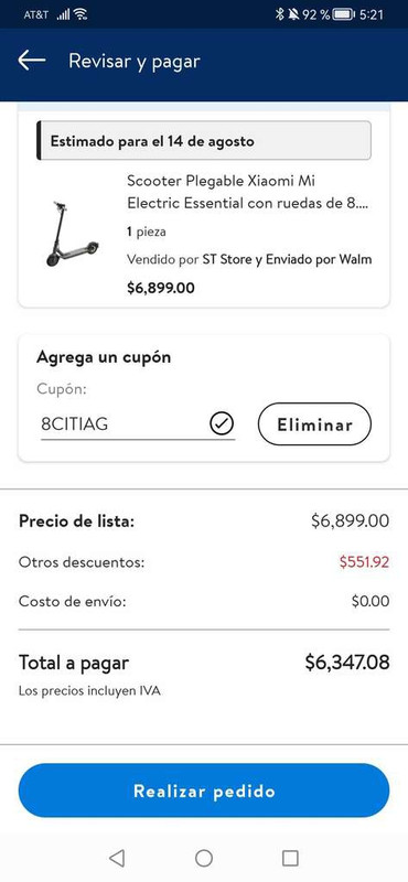 Walmart: Patinete Plegable Xiaomi Mi Electric Essential 
