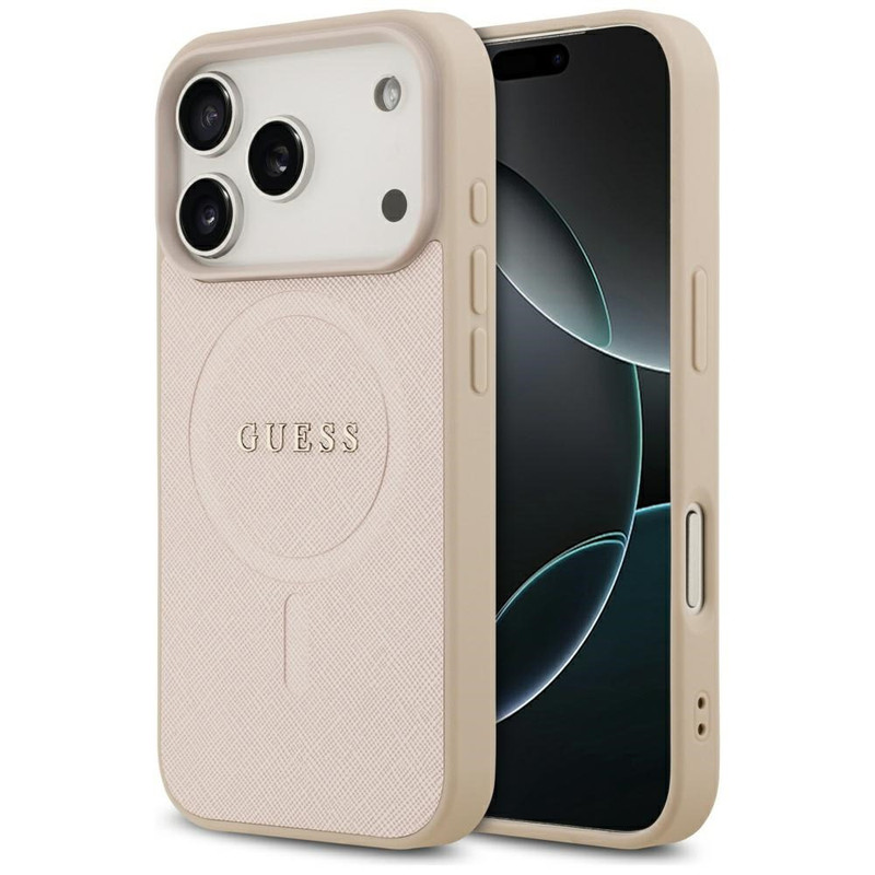Husa pentru Apple iPhone 17 Pro Max, Guess, Saffiano Classic Logo MagSafe, Incarcare wireless, Roz imgi 371 2557519