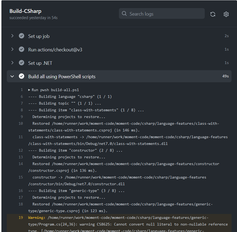 GitHub Action Log