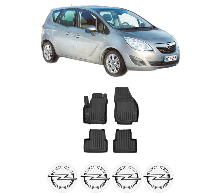 Set covorase presuri OPEL MERIVA B MPV (S10) din 2010-2017, auto, din cauciuc thermoplastic, 4 Stickere auto cu OPEL