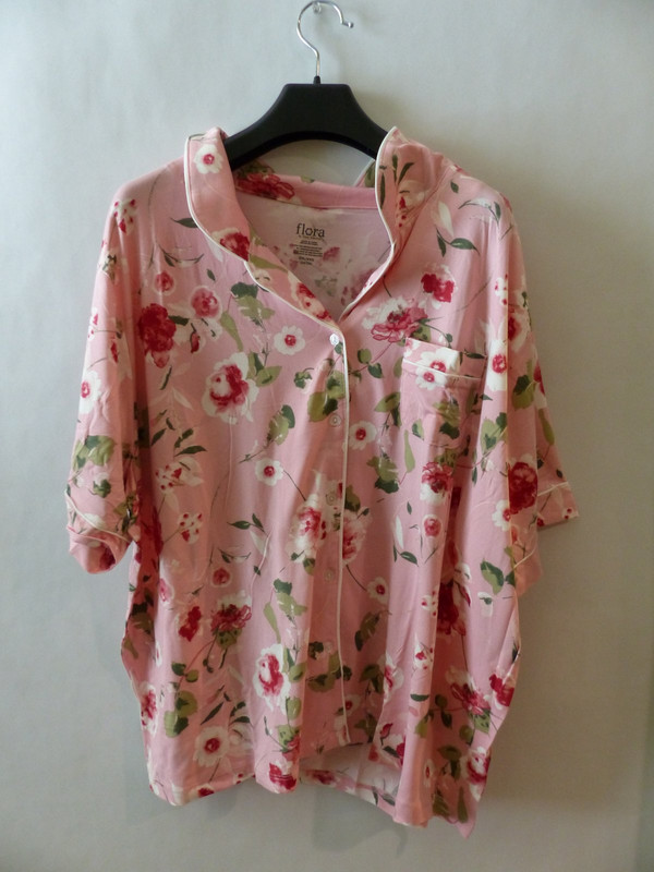 FLORA NIKROOZ NOTCH COLLAR PJ SET FLORAL PINK SIZE XXL 22/24