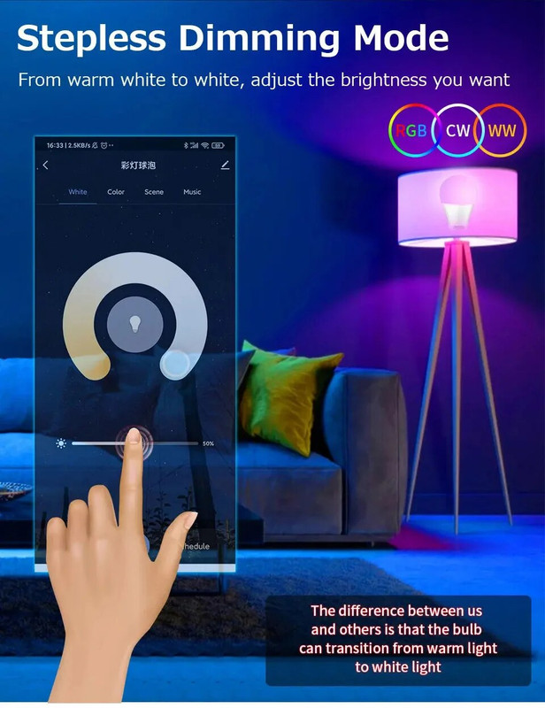 Tuya Wi-Fi Smart 15W  LED Bulb E27 | RGB + CCT Dimmable Magic Light thumbnail 7 - Smart Switch Lanka