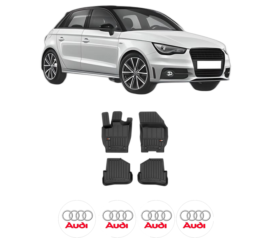 Set covorase presuri AUDI A1 Sportback (8XA, 8XF) din 2011-2018, auto, din cauciuc thermoplastic, 4 Stickere auto cu AUDI
