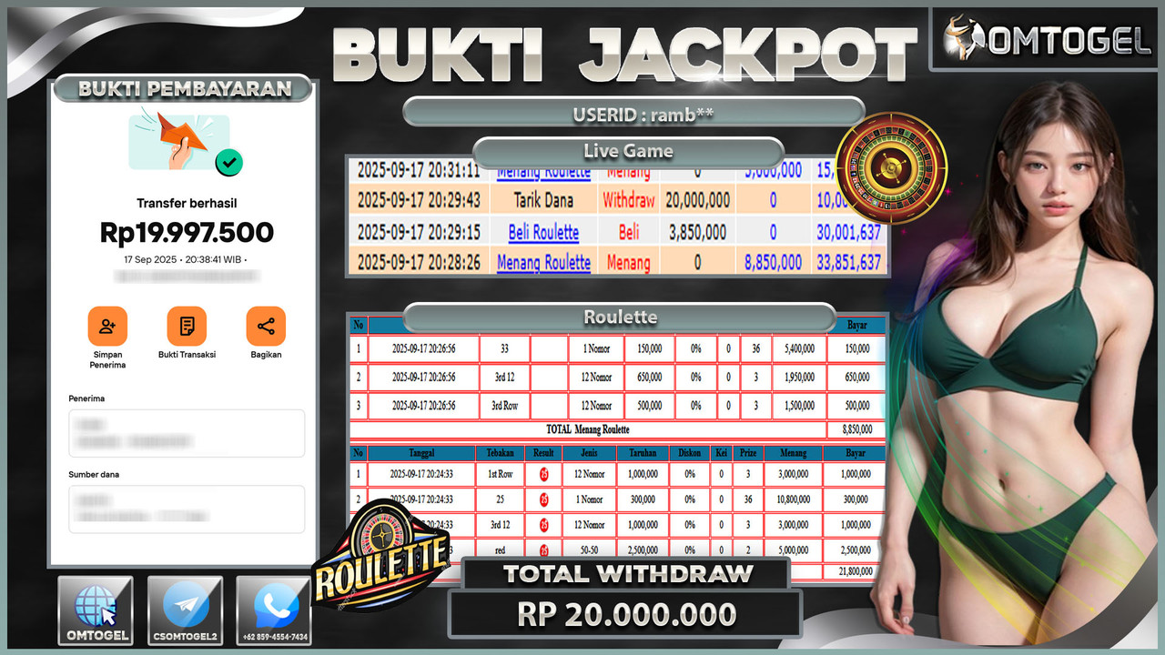 OMTOGEL JACKPOT LIVE GAMES ROULETTE 20 JUTA DI BAYAR LUNAS ,-