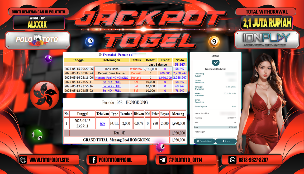 POLOTOTO JACKPOT TOGEL HONGKONG POOLS Rp.2.180.000,-