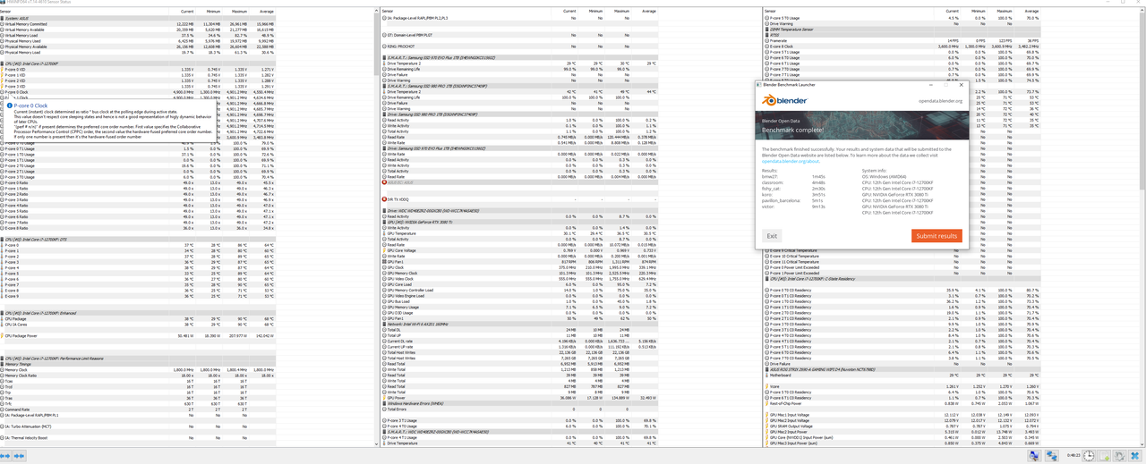 i7-12700kf 4.9ghz (all p.core) 1.252v - 3600 mhz ram (BLENDER BENCHMARK)