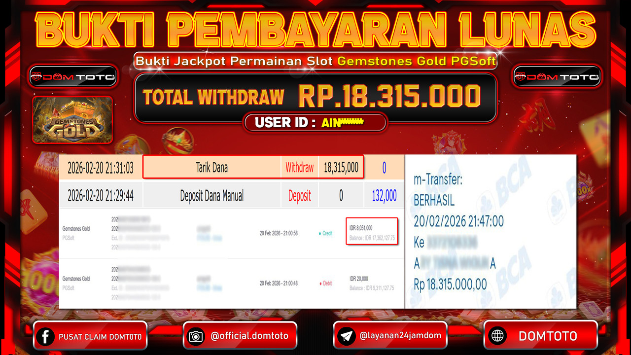 JACKPOT SLOT Gemstones Gold PGSoft 20 FEBRUARI 2026