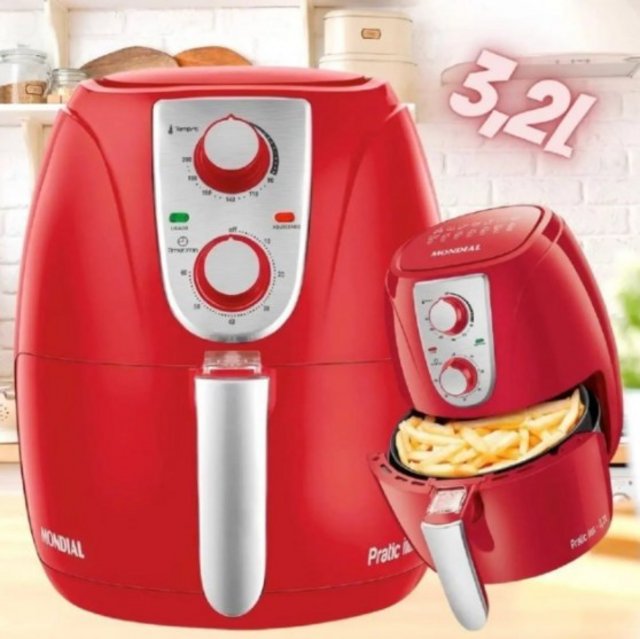 Fritadeira Air Fryer Mondial AF-34 Pratic 3,2L Inox Vermelha – 127v