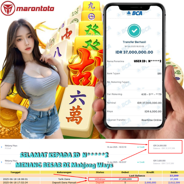 Bukti Kemenangan Member Marontoto Sebesar 37,000,000 JuTa